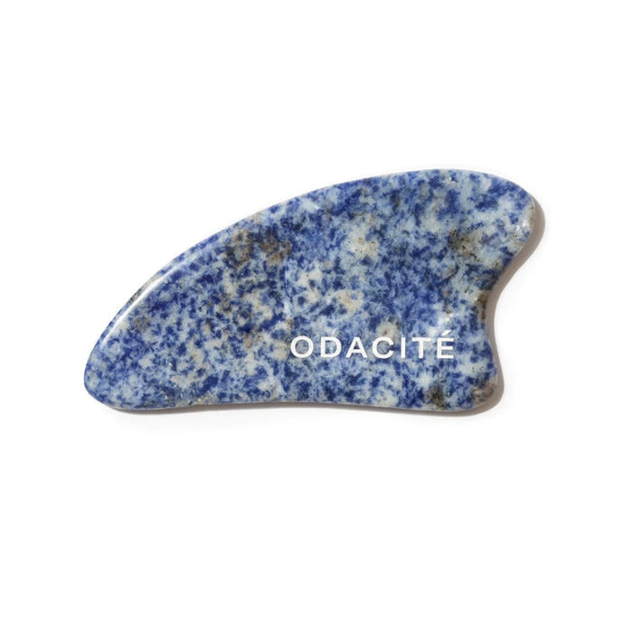 Blue sodalite gua sha with crystal outline Odacité