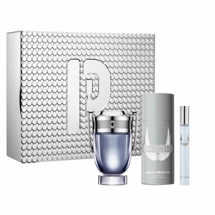 Paco Rabanne Invictus Eau De Toilette Spray Set 100ml 3 Pieces