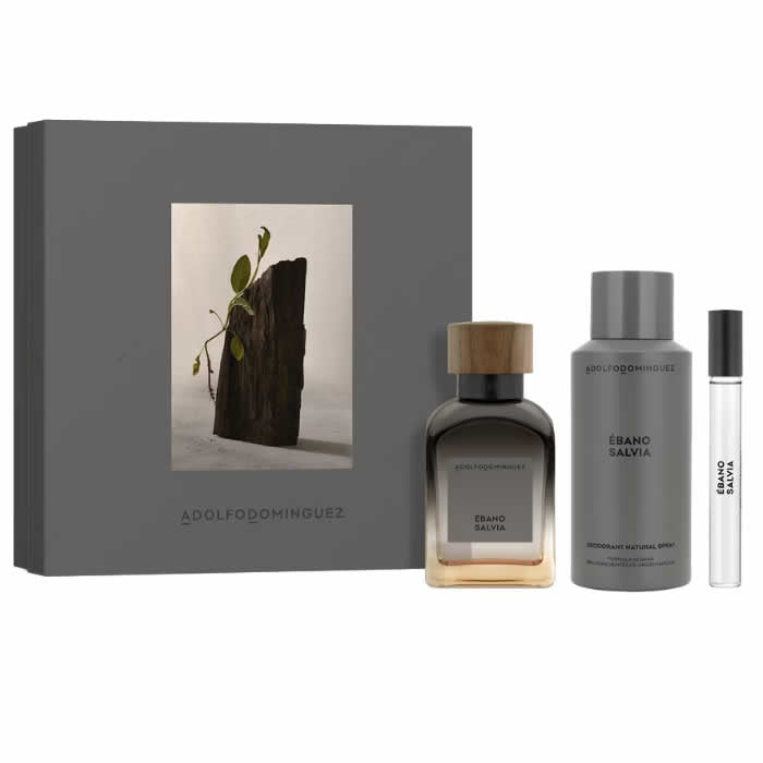 Adolfo Dominguez Ebony Salvia Eau De Parfum Spray Men Set 3 Pieces