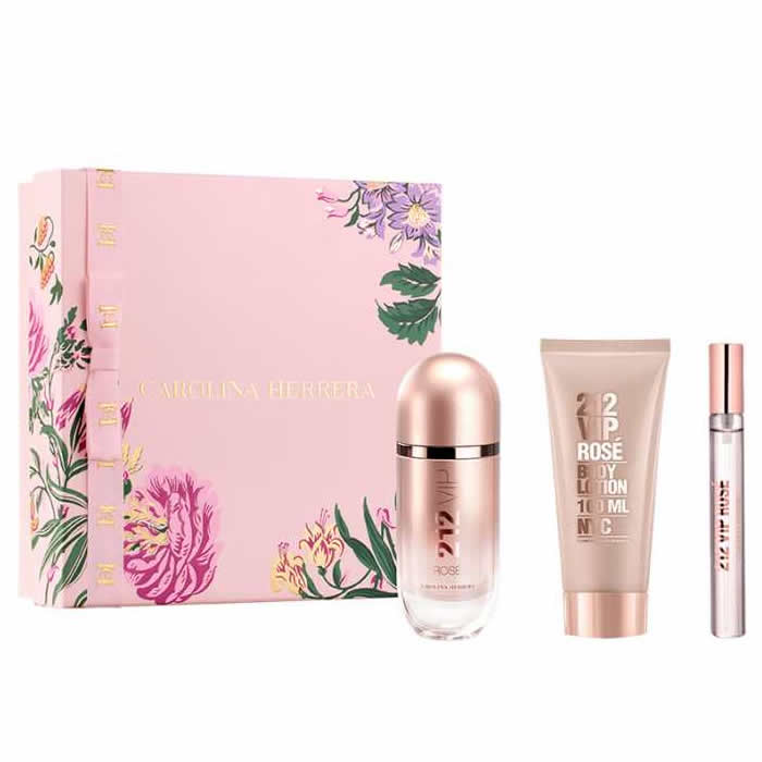 Carolina Herrera 212 Vip Rose Eau De Perfume Spray 80ml Set 3 Pieces Women