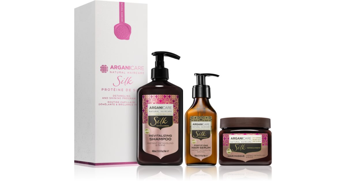 Set of silk protein detangling and shine programs Arganicare