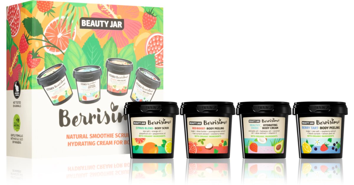 Beauty Jar Berrisimo Gift Set (Moisturizing Effect) Citrus Blend Body Scrub 200ml + Red Boost Sugar Body Scrub 160ml + Healthy Drink Moisturizing Body Cream 155g + Berry Tart Sugar Body Scrub 200ml