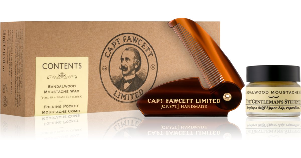 Captain Fawcett Limited Gift Box (For Beard) Moustache Wax 15ml + Folding Moustache Comb 1pc