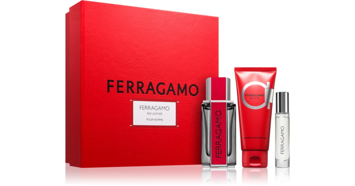 Ferragamo Red Leather Gift Set for Men Ferragamo Red Leather Eau de Parfum 100ml + Shower Gel and Shampoo 2 in 1 100ml + Travel Spray 10ml