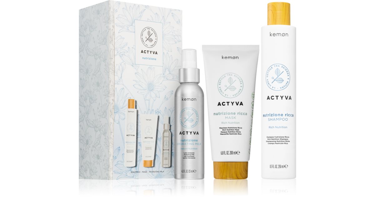 Kemon Actyva Nutrizione gift pack for dry hair intense nourishing shampoo for hair 250 ml + hair milk 125 ml + maschera for hair 200 ml