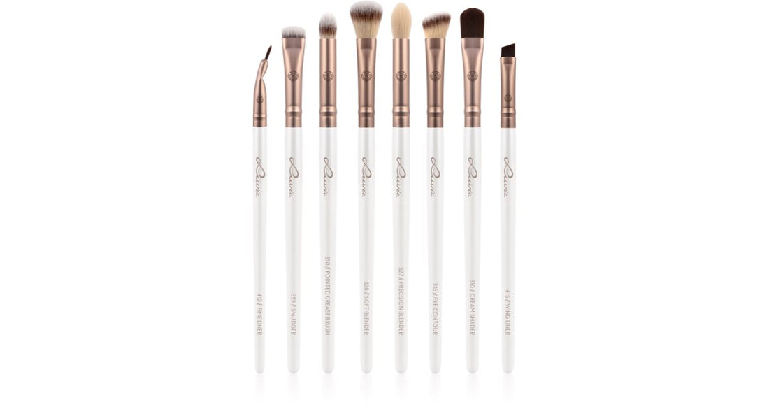 Luvia Cosmetics Prime Vegan All Eye Want Brush Set Pearl White / Metallic Coffee Brown(for eyes) Candy (Pearl White / Rose) 8 pcs