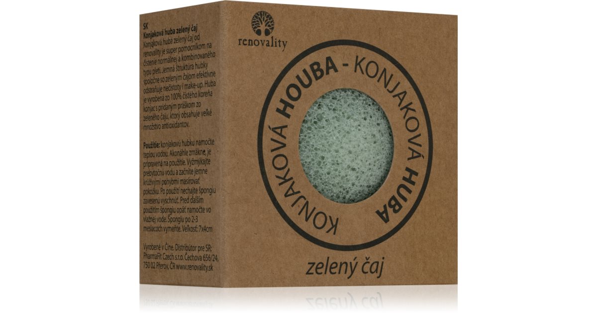 Renovality Konjac mushroom green tea cleansing sponge for normal and combination skin 7x4 cm