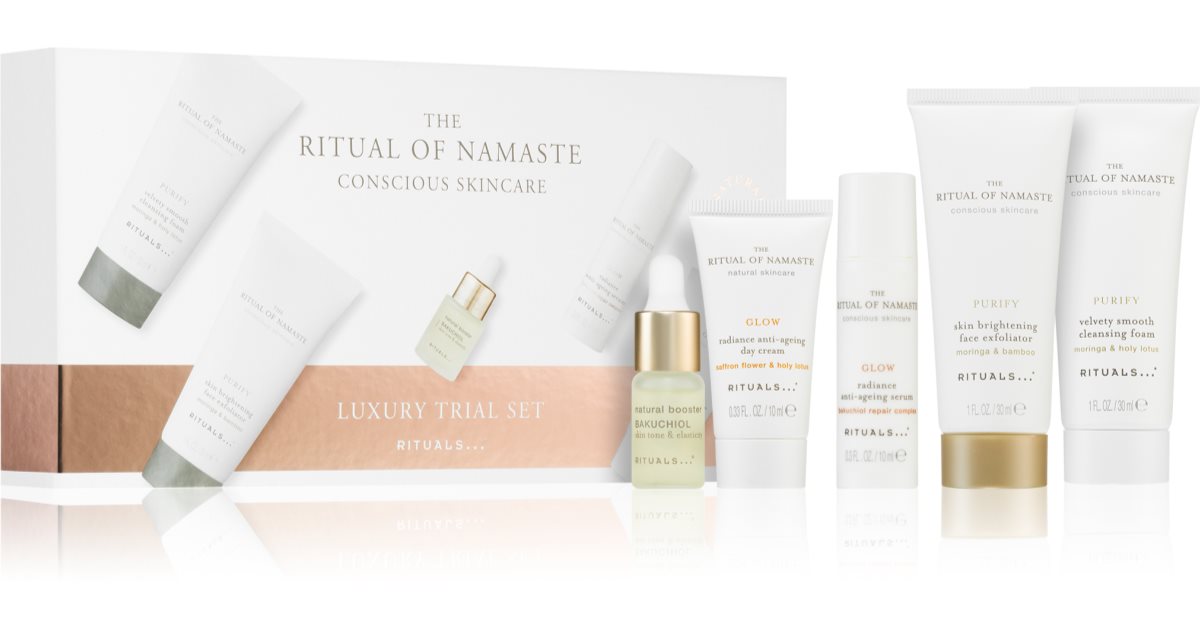 Rituals Ritual of Namasté Gift Set III. (for women) Facial Cleansing Scrub 30 ml + Facial Day Serum 10 ml + Skin Renewal Booster 4 ml + Day Cream 10 ml + Cleansing Mousse 30 ml