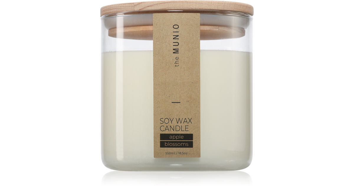 The Munio Apple Blossom Scented Candle with Wooden Wick 550ml