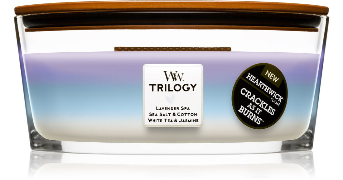 Woodwick Trilogy Calming Retreat Scented Candle with Wooden Wick (Hearthwick) 16oz