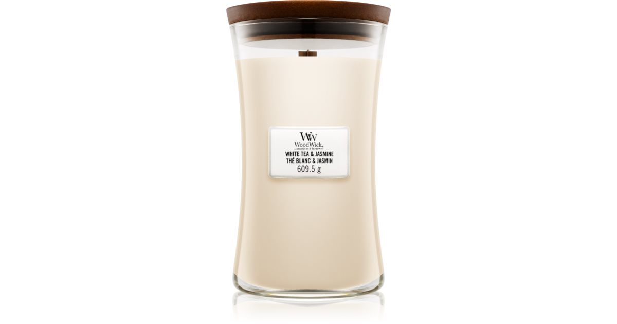 Woodwick White Tea &amp; Jasmine scented candle with wooden wick 609.5 g