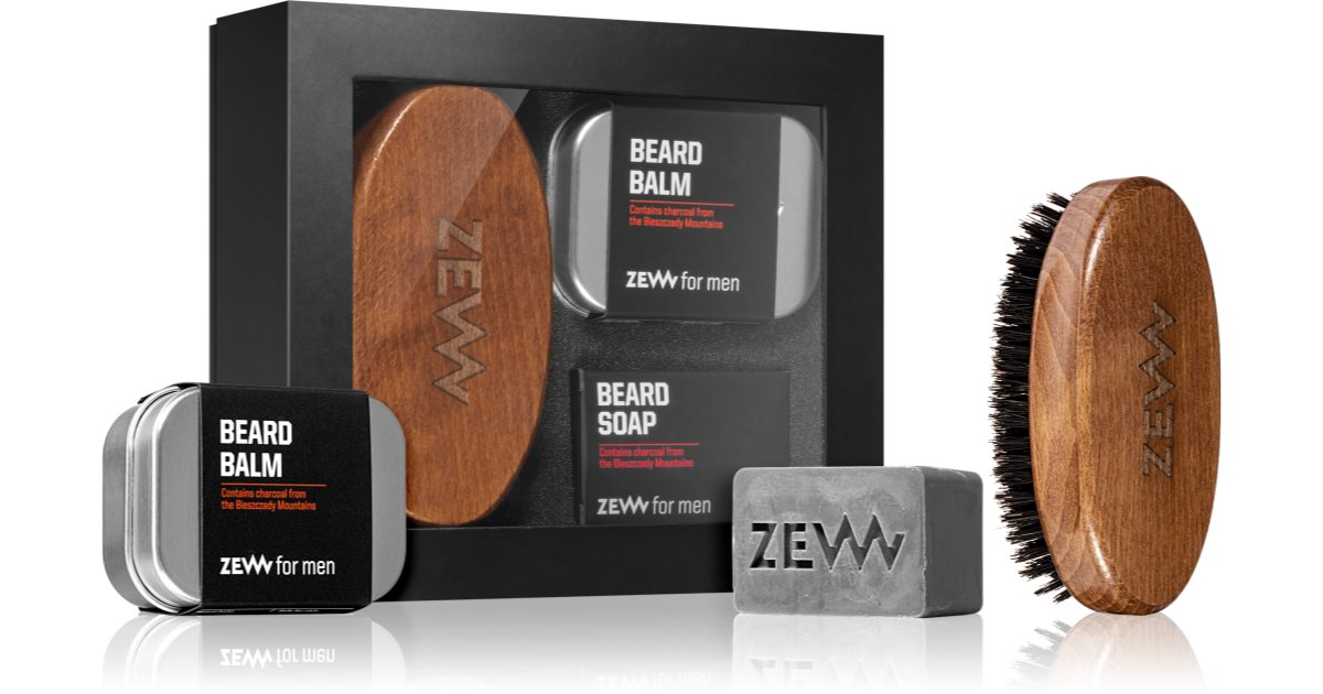 Zew Well Looking Bearded Man Gift Set (for beard) Beard Brush 1pc + Beard Balm 80ml + Solid Face and Beard Soap 85ml